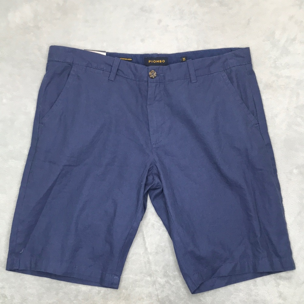 Piombo Men's Navy Blue Linen Blend Shorts Size 38 New